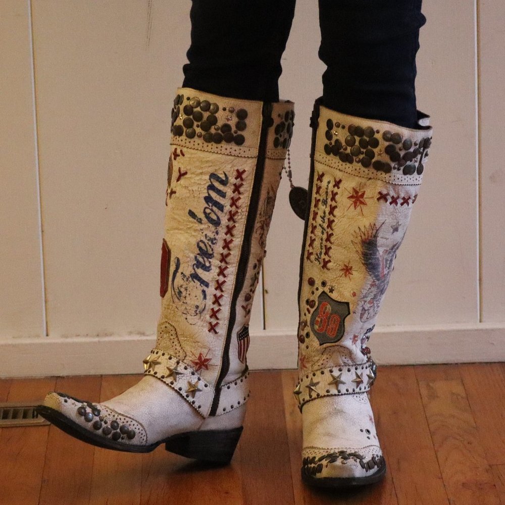 Old Gringo White Liberty Embellished Lace-Up Boots - Picture 11 of 15